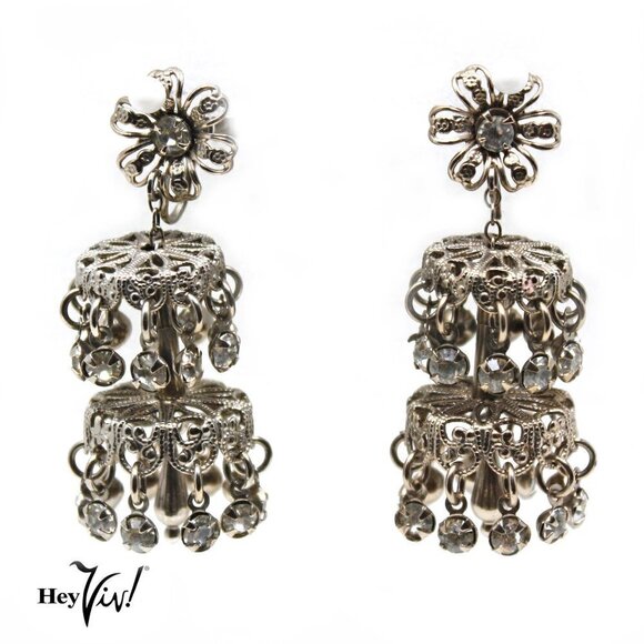 Vintage 3" Hanging Chandelier Rhinestone Dangle Earrings - Screw Back - Hey Viv - Picture 1 of 4